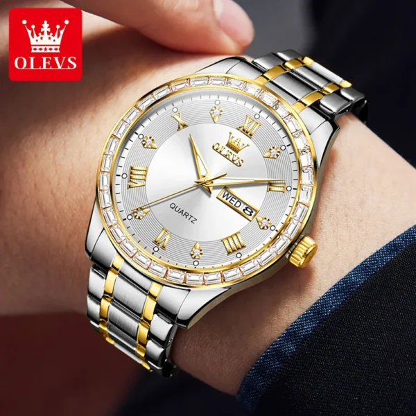 OLEVS 9906 Quartz Men's Watch Classic Fashion Men's Business Waterproof Stainless Steel Diamond dial Top Luxury Brand Men Watch - Image 2