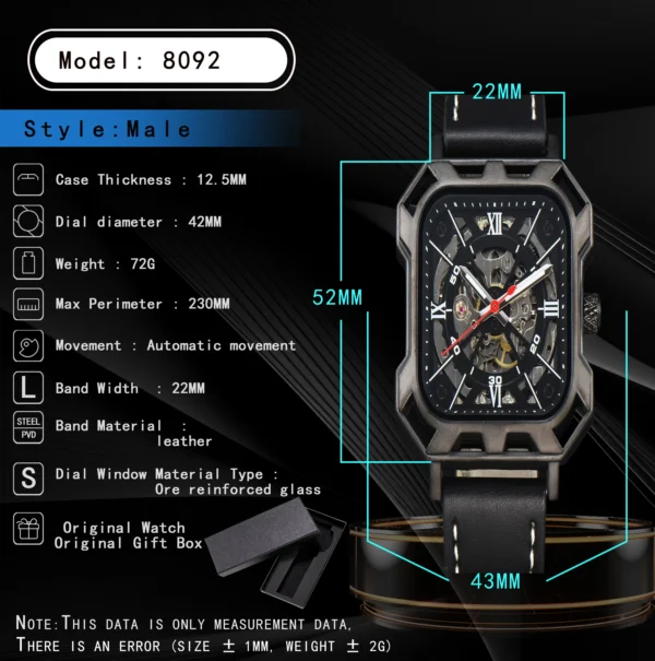 LONGLUX automatic watch cool wholesale mechanical wristwatches steel hollow no logo leather mens watch men gift ﻿ - Image 5