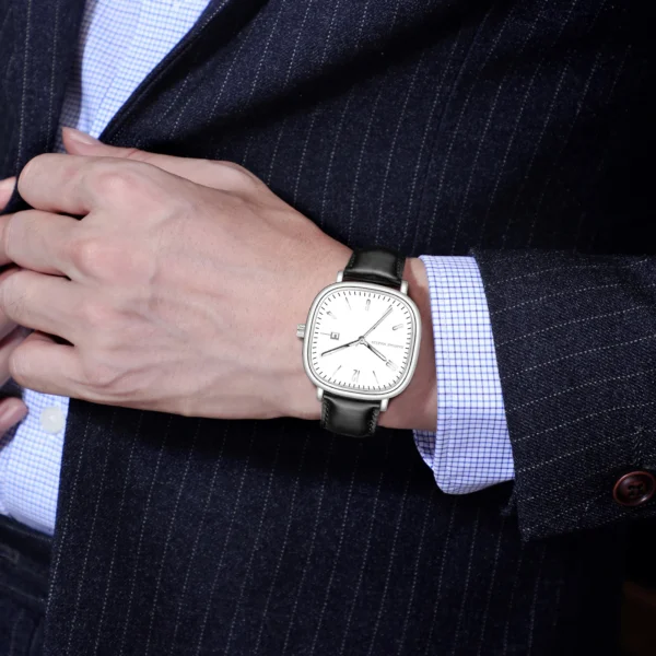 2024 New Men's Watch Fashion Square Business Style Black Clock Original Quartz Movement 40mm Casual Leather Watches reloj hombre - Image 6