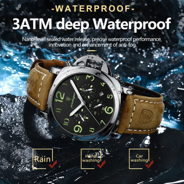 POEDAGAR Luxury Man Watch Chronograph Waterproof Luminous Date Watch for Men Casual Leather Sports Military Men's Quartz Watches - Image 3