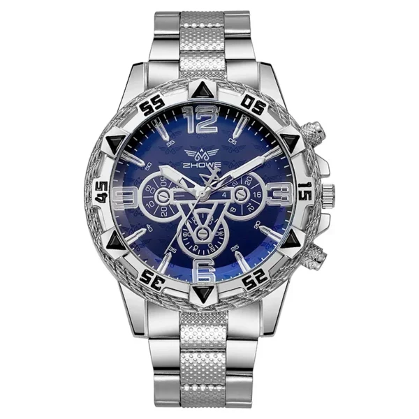 Luxury Men's Quartz Watch Classic Business Men Wristwatch Large Dial Alloy Steel Strip Blue Light Three Eye Men's Quartz Watch - Image 6