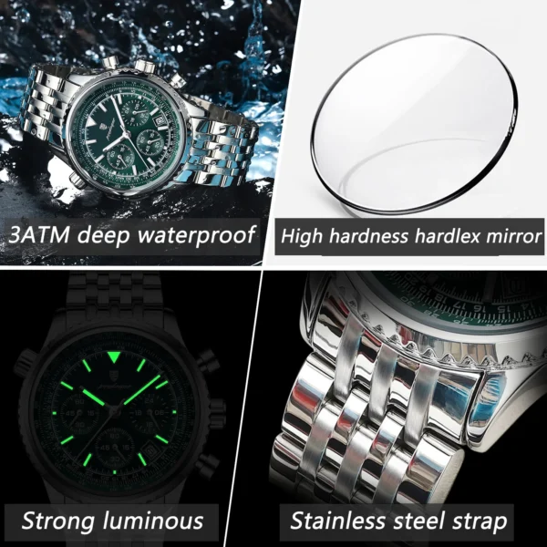 POEDAGAR Top Luxury Men Watches Luminous Date Waterproof Chronograph Quartz Man Watch Stainless Steel Sport Military Men's Watch - Image 4