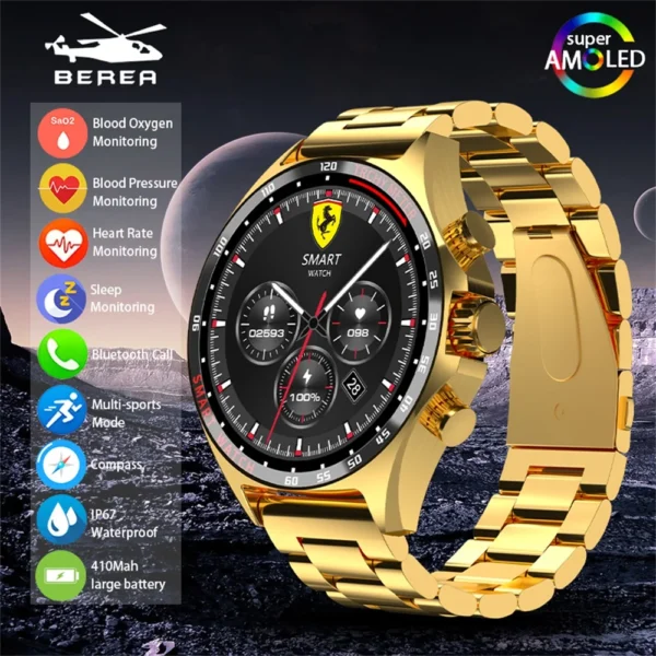 Hotsale Silver Gold Stainless Steel Color Sk27 Smart Watch 1.58 Inch Bt Call Nfc Wireless Charging Smartwatch