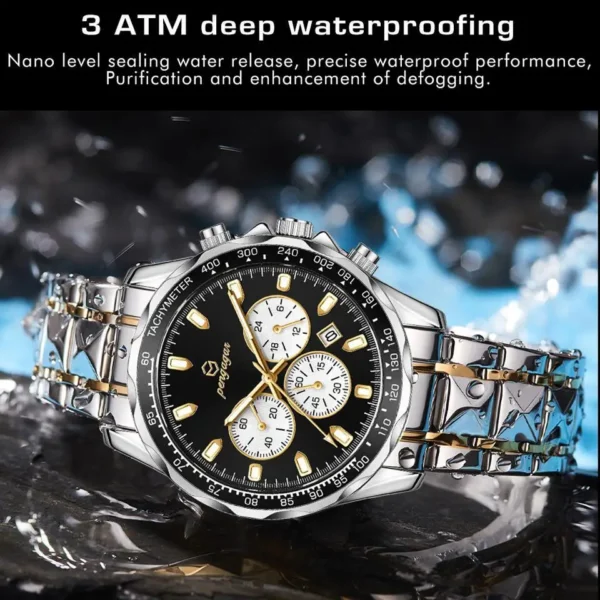 PENGAGAR Men's Watches Classic Multifunctional Chronograph Original Quartz Wristwatch Sports Stainless Steel Waterproof reloj - Image 4