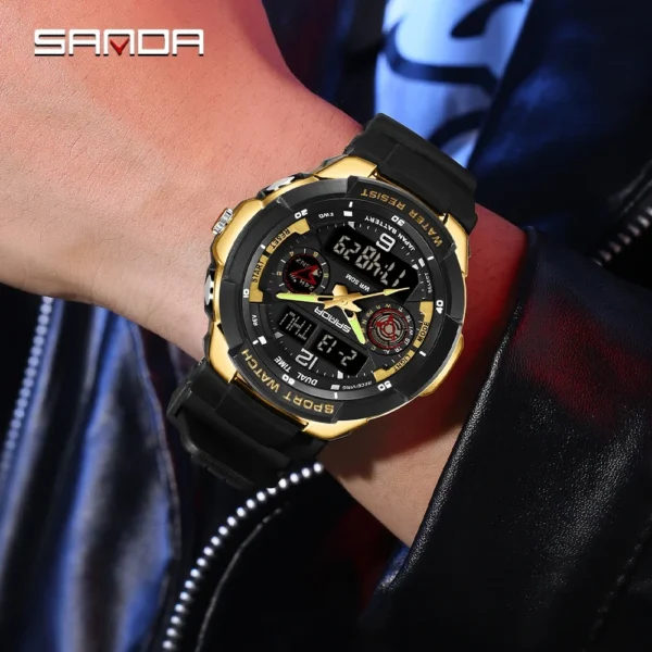 SANDA Top 6197 Korean Student Electronic Watch Sports Multi functional Alarm Clock Waterproof Men's Watches 2024 - Image 3