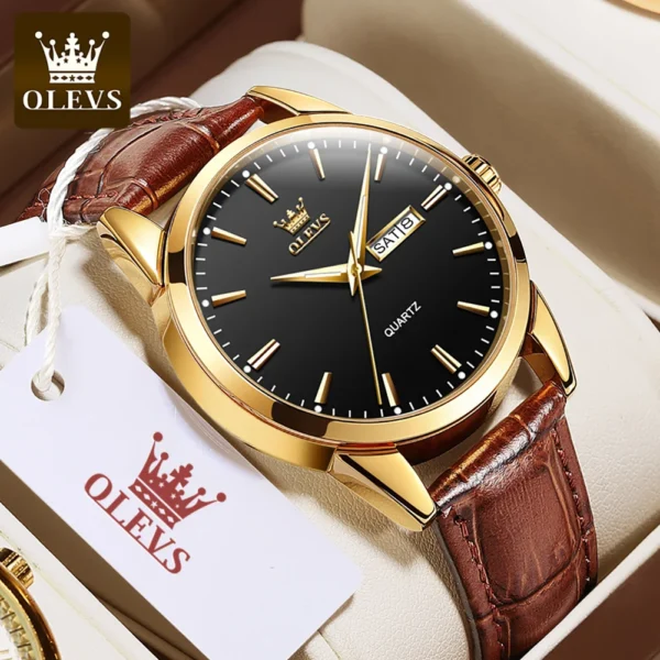 OLEVS Top Brand Quartz Watch for Men 6898 Leather Strap Waterproof Wristwatch Date Week Display Popular Casual Dress Men Watch - Image 2