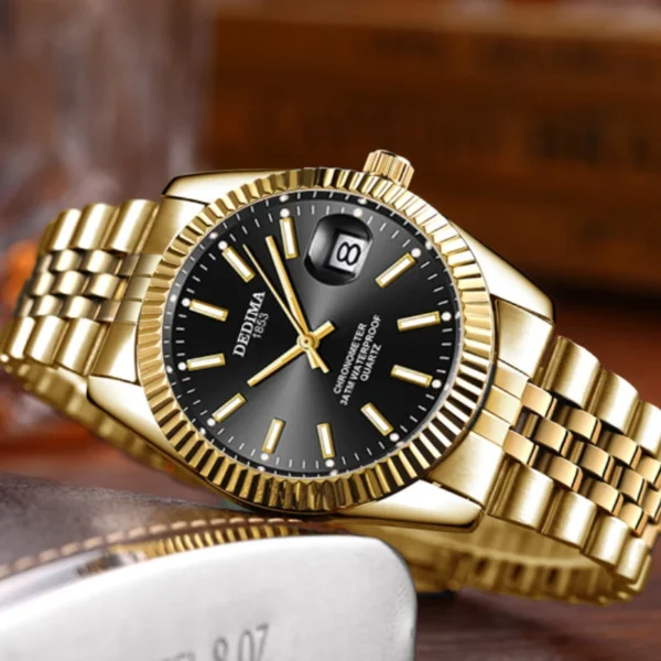 Luxury Gold Quartz Watch Waterproof Men's Watch 38mm Stainless Steel Automatic Date Luminous Hand Relogio Masculino - Image 4