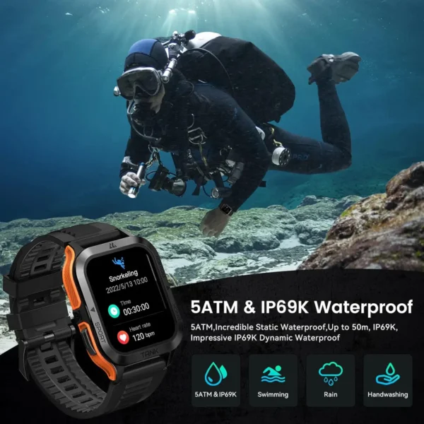 TICWRIS TANK M2 Smart Watch For Men Military Watches IP69K 5ATM Waterproof 70 Sport Modes AI Voice Bluetooth Smartwatch Women - Image 5