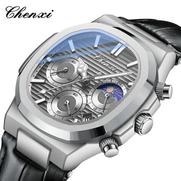 CHENXI Watch Men High-end Leather Strap Chronograph Quartz Clock Waterproof Square Watches Luxury Men 2024 - Image 2