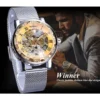 Winner Casual Mechanical Watches For Men Golden Roman Fashion Stainless Steel Belt Mesh Strap Wristwatch Clock Relogio Masculino - Image 3