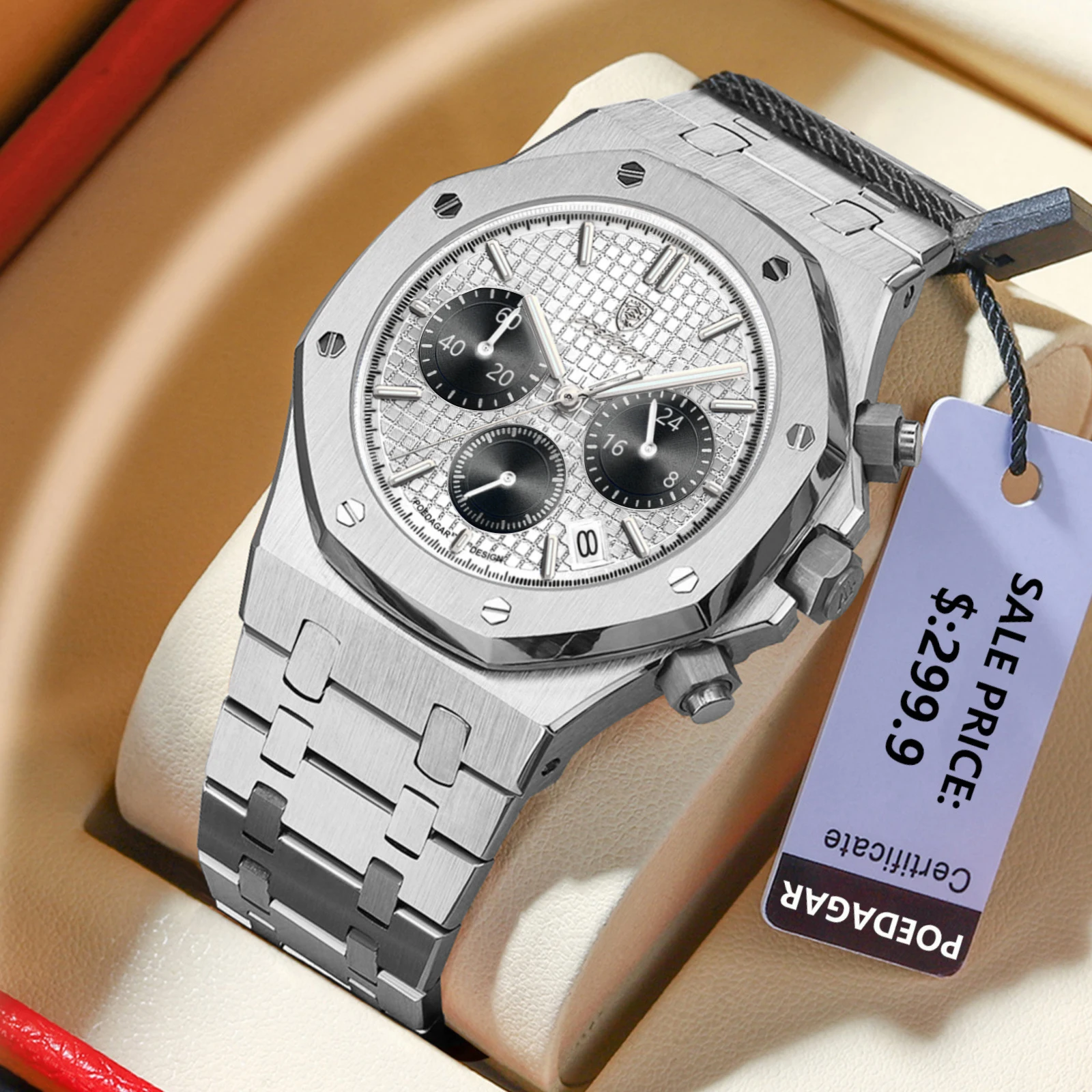 POEDAGAR Men's Watches Fine Steel Fashion Original Quartz Watch for Man Waterproof Luminous Date Chronograph Luxury Wristwatch - Image 2