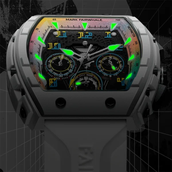 Mark Fairwhale New Trend Mens Watch Tonneau Dial Chronograph Calendar Luminous Waterproof Quartz Watches for Men - Image 6