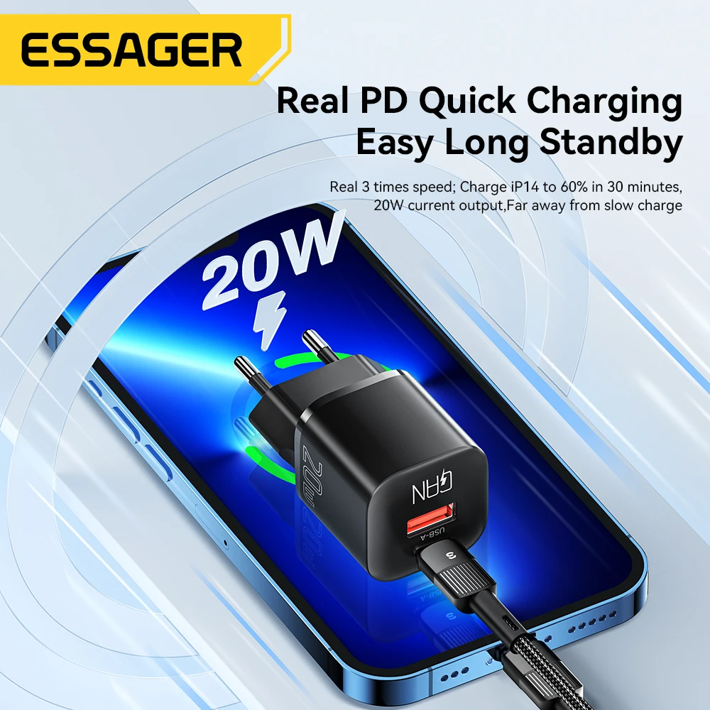 Essager 0W GaN USB C Charger QC 3.0 PD Fast Type C Charger For iPhone 15 14 13 Pro Max Xiaomi Samsung Type C Mini Phone Charger - Image 4