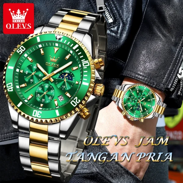 OLEVS Top Brand Men's Watches Pilot Style Trend Fashion Original Wristwatch for Man Waterproof Luminous Moon Phase Chronograph - Image 5