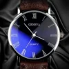 Classic Vintage Geneva Watch for Men, Analog Business Quartz Wristwatch, Roman Numerals, Blu-Ray, Faux Leather Band - Image 2
