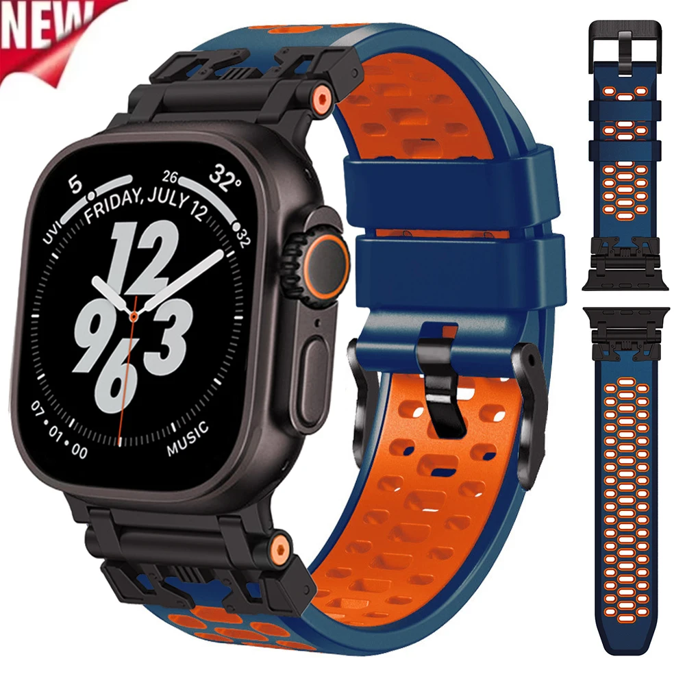Men Rubber Sports Band for Apple Watch 10 46mm Ultra 1 2 49mm Breathable Loop Strap for Iwatch Series 9 8 7 6 5 4 Se 45mm 44mm