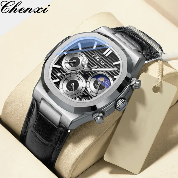 CHENXI Watch Men High-end Leather Strap Chronograph Quartz Clock Waterproof Square Watches Luxury Men 2024