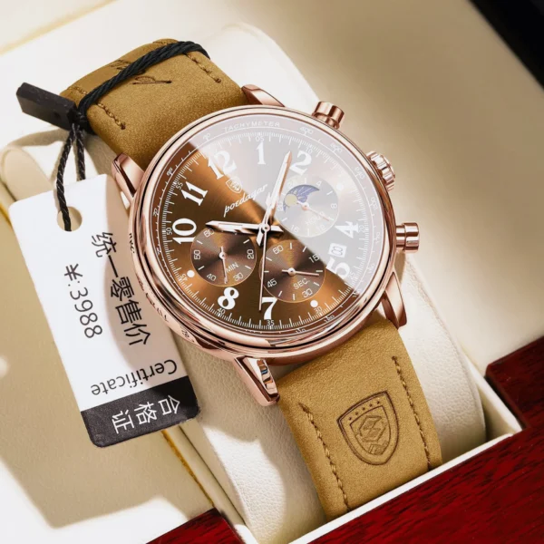 POEDAGAR Men's Watches Young Fashion Style Original Quartz Watch for Man Waterproof Luminous Moon Phase Date Chronograph 24 Hour - Image 2