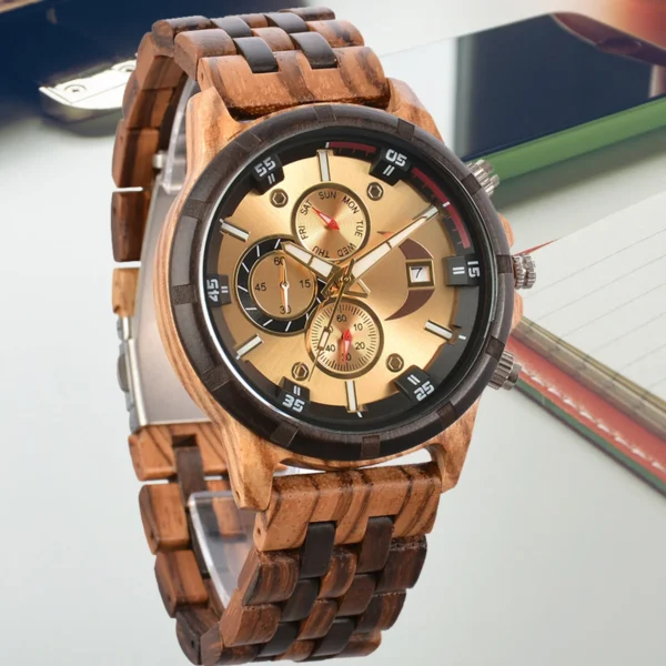 Men Wood Wrist Watch Fashion Quartz Wriwatches Timepieces Chronograph Men's Wooden Watches Gift Driopshipping reloj madera - Image 3