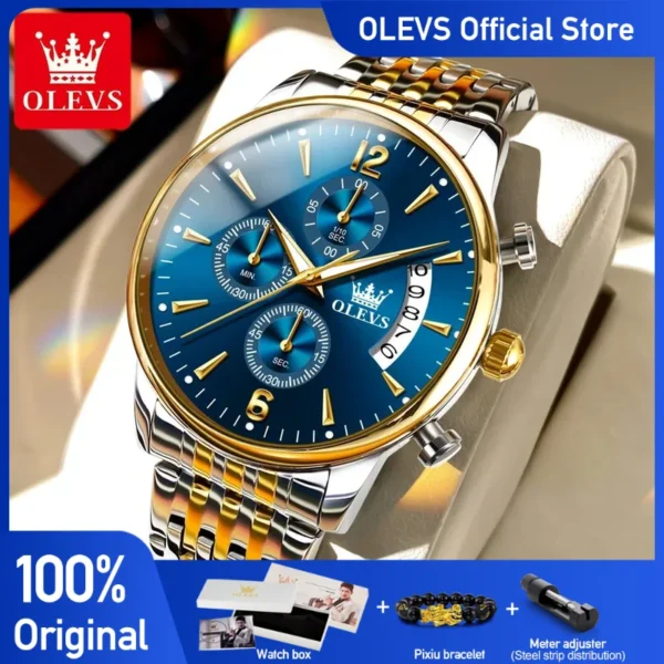 OLEVS Men's Watches Classics Three Small Dial Original Quartz Watch for Man Waterproof Stainless Luminous Date Fashion Trend