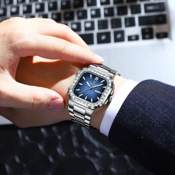POEDAGAR Top Brand Luxury Watch for Men Waterproof Luminous Date Week Man Wristwatch Stainless Steel Square Quartz Men's Watches - Image 5