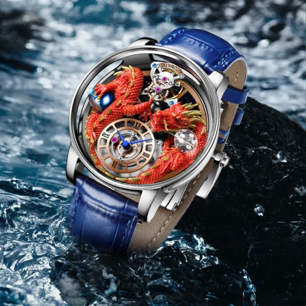 PINDU Design New 3D Dragon Earth Theme Quartz Watches Men Celestial Series Curved Mirror Transparent Design Watch Wristwatches - Image 2