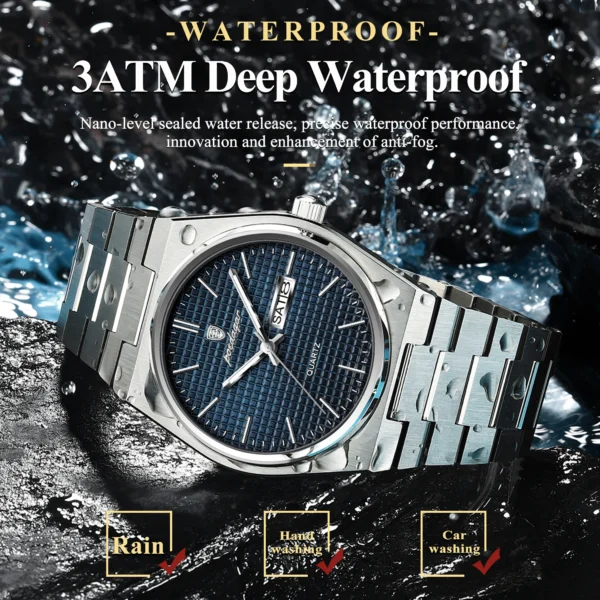 POEDAGAR Luxury Sport Man Watch Military Waterproof Luminous Date Week Men Watch Stainless Steel Quartz Men's Watches Male Clock - Image 3