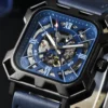 LONGLUX automatic watch cool wholesale mechanical wristwatches steel hollow no logo leather mens watch men gift ﻿