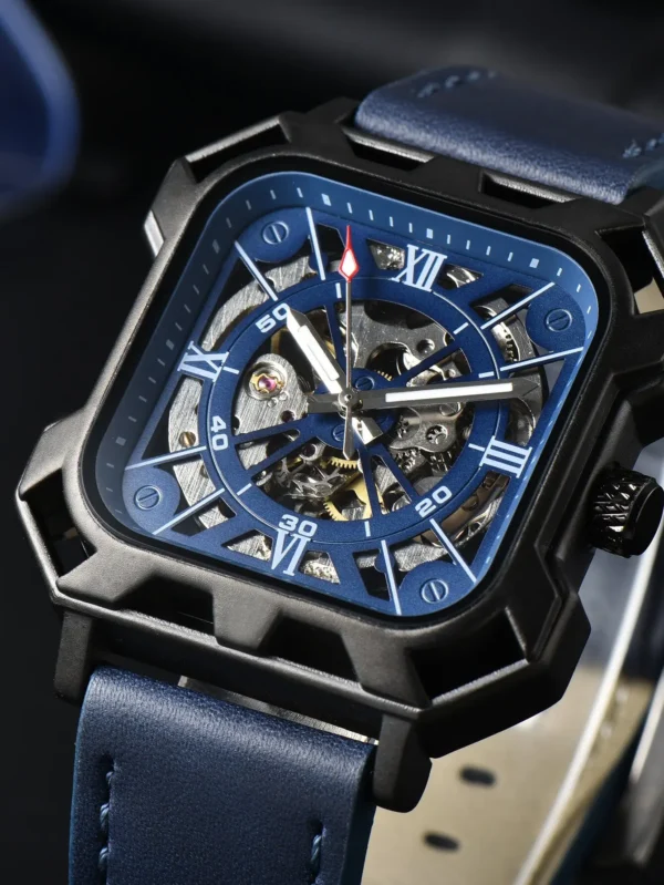 LONGLUX automatic watch cool wholesale mechanical wristwatches steel hollow no logo leather mens watch men gift ﻿