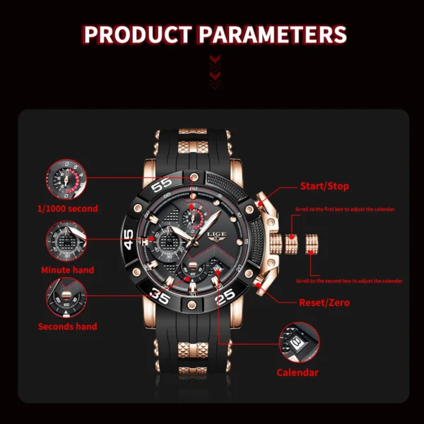 LIGE Top Brand Luxury Quartz Man Watch Fashion Casual Sport Silicone Strap Clock Personality Waterproof Luminous Watches for Men - Image 4