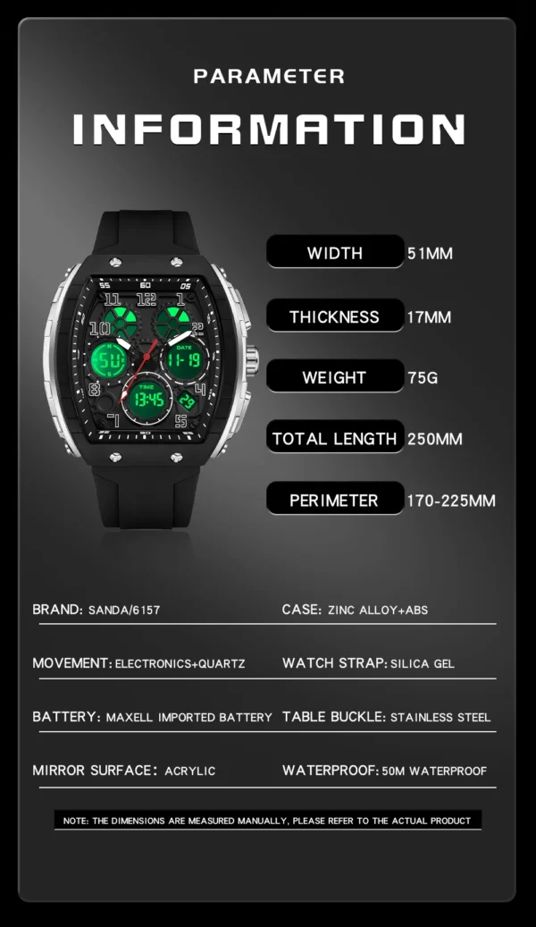 Sanda Brand's New Electronic Watch Digital Multifunctional Fashion Trend Men's Watch Silicone Waterproof Alarm Clock Men 6157 - Image 5