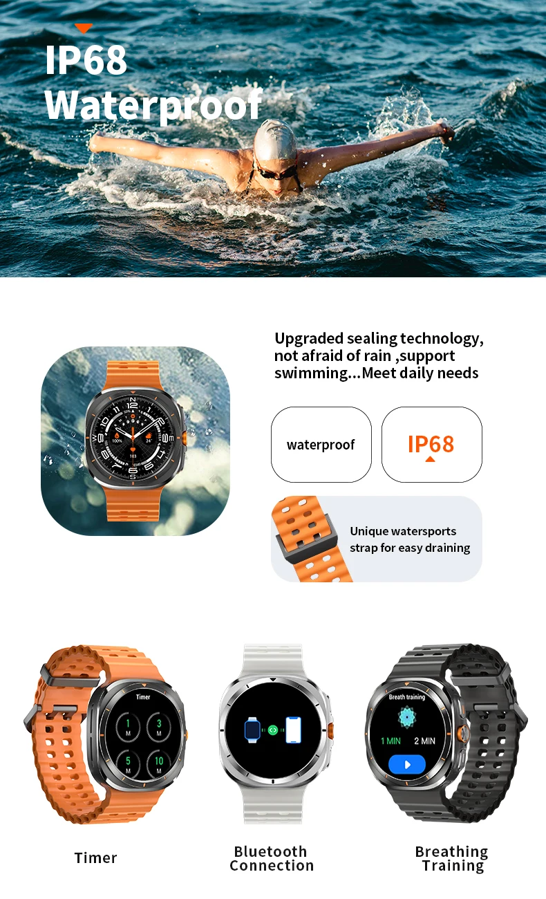 Vwar Watch 7 Ultra 47mm Smart Watch IP68 Waterproof Bluetooth Call Compass Smartwatch for Men Women 1.43" AMOLED Screen SpO2 - Image 3