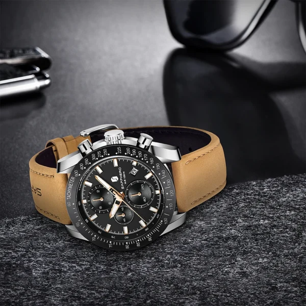 SAPPHERO Fashion Quartz Men Leather Watch Branded Luxury Men Chronograph Waterproof Clock Sports Watch - Image 2