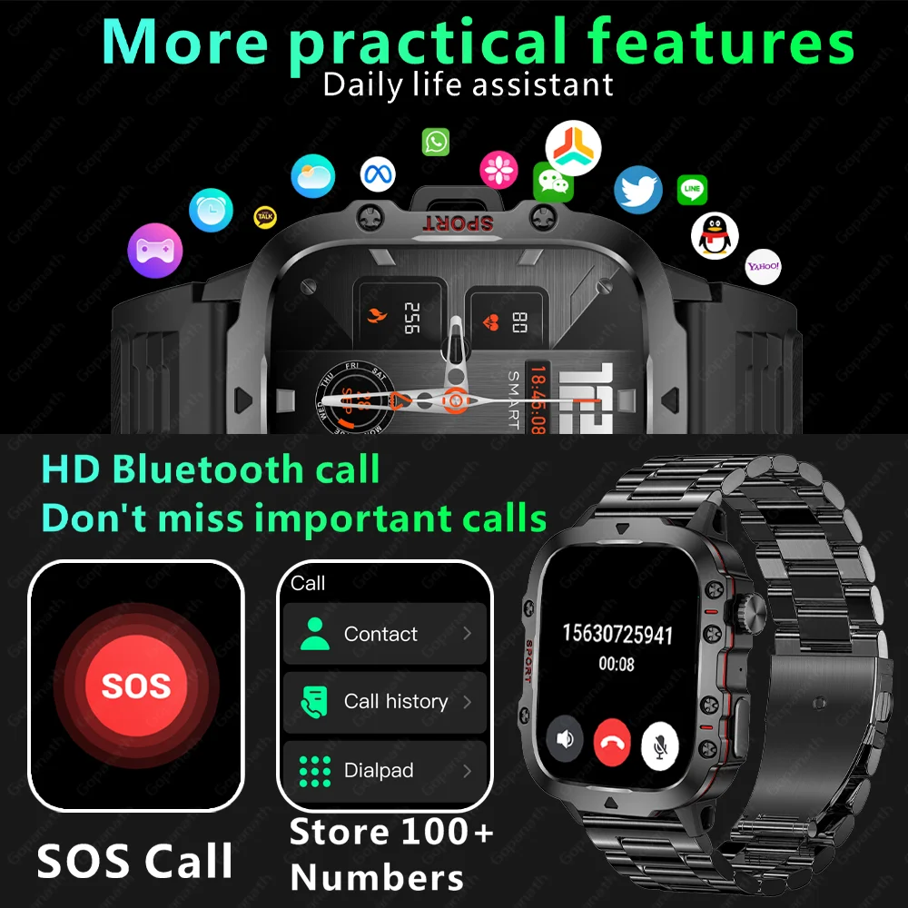 New Rugged Military Black Smart Watch Men For Android Xiaomi Ios 3ATM Waterproof Sport Fitness Ai Voice Smartwatch Outdoor 2024 - Image 6