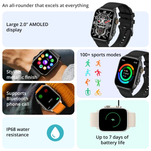 COLMI C81 2.0'' AMOLED Smartwatch Support AOD, 100 Sports Modes, IP68 Waterproof Smart Watch Men Women PK Ultra Series 8 - Image 2