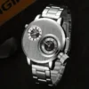 YIKAZE Luxury Quartz Men's Watches Punk Style Dual Dial Business Men Wristwatch Stainless Steel Strap Waterproof Military Watch