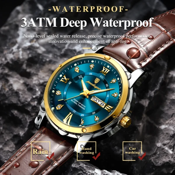 POEDAGAR Luxury Man Wristwatch Waterproof Luminous Date Week Leather Watch For Men Sports Quartz Men's Watches Male Clock Reloj - Image 3