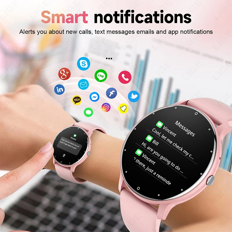 LIGE 2024 Smart watch Ladies Full touch Screen Sports Fitness watch IP67 waterproof Bluetooth For Android iOS Smart watch Female - Image 5