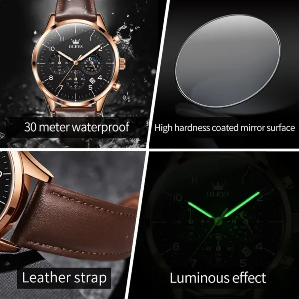 OLEVS 2882 Business Quartz Watch For Men Moon Phase Leather Men's Watches Waterproof Original Man Wristwatches reloj hombre - Image 6