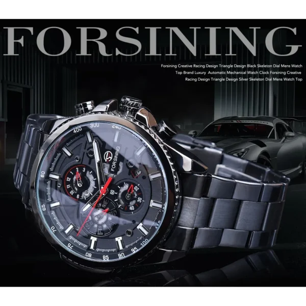 Forsining Top Brand Three Dial Calendar Stainless Steel Men Automatic Mechanical Wrist Watches Luxury Military Sport Male Clock - Image 2