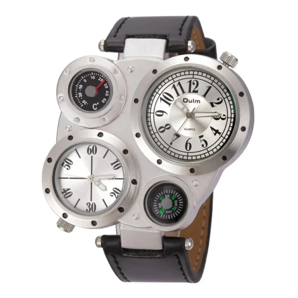 Men Chic Dual Movement Quartz Sport Watch Creative Dials Digital Bracelet Watches Waterproof Outdoor Thermometer Compass Clock - Image 6
