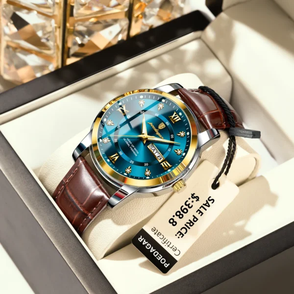 POEDAGAR Luxury Man Wristwatch Waterproof Luminous Date Week Leather Watch For Men Sports Quartz Men's Watches Male Clock Reloj - Image 2