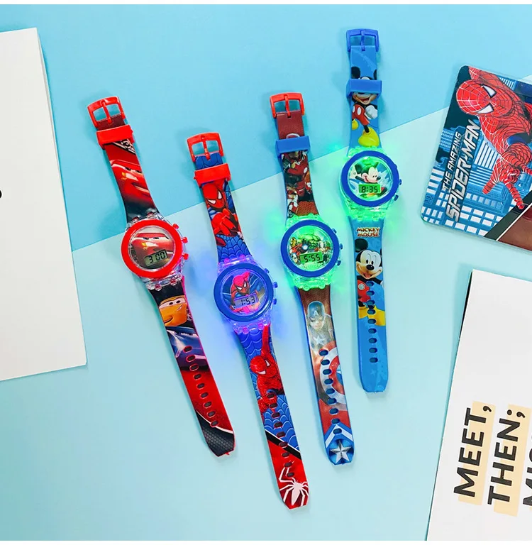 Flash Light Spiderman Kids Watches For Boys Cartoon Hello Kitty Mickey Children Watch Girls Student Clock Gifts free shipping - Image 4