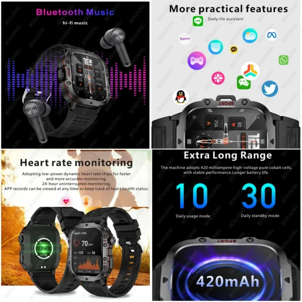 For Xiaomi Rugged Military GPS Smart Watch Men AMOLED 1.96"HD Health Monitor Bluetooth Call Waterproof Outdoor Sports SmartWatch - Image 3