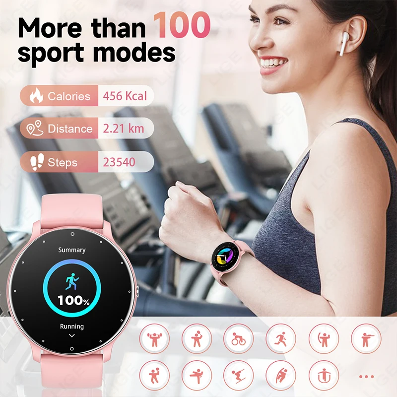 LIGE 2024 Smart watch Ladies Full touch Screen Sports Fitness watch IP67 waterproof Bluetooth For Android iOS Smart watch Female - Image 6