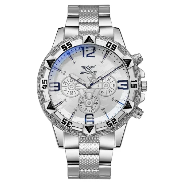 Luxury Men's Quartz Watch Classic Business Men Wristwatch Large Dial Alloy Steel Strip Blue Light Three Eye Men's Quartz Watch - Image 4