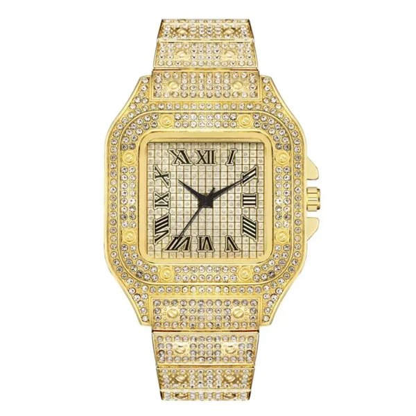 Hip Hop Square Watches for Men Luxury Iced Out Watch Calendar Business Wristwatches Clock Hours - Image 5