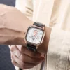 YIKAZE Alloy Men Quartz Watches Leather Strap Big Dial Student Square Sports Watch Cool Black Men's Watch Waterproof Wristwatch - Image 5