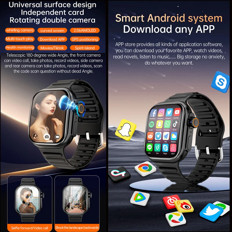 Quad-Core CPU Android Smart Watch Sports GPS Bracelet HD Dual Camera SIM Card WIFI Wireless Fast Internet Access NFC Smartwatch - Image 5