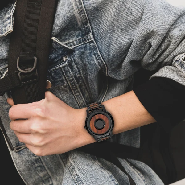 EUTOUR-Men's Solid Wood Magnetic Watch, Luxury Sport Quartz, Waterproof Watch, Original Fashion - Image 6